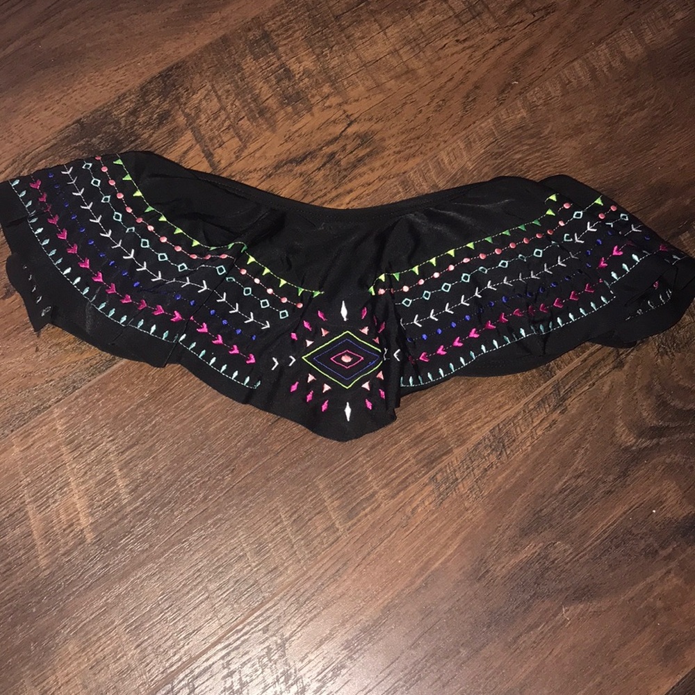 Black Multicolored Printed Ruffled Bandeau